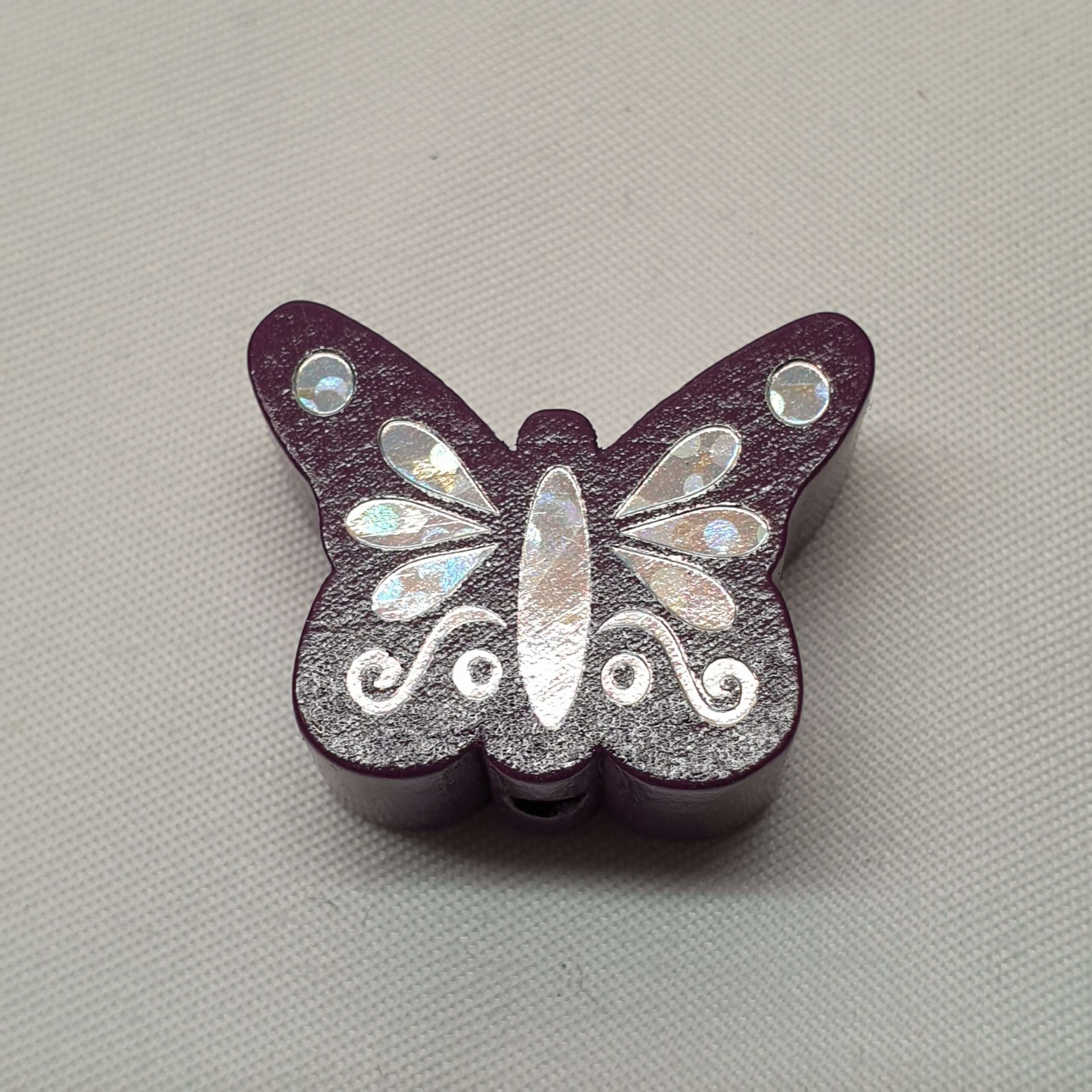 Motivperle Perle Motiv Schmetterling lila silberfarbener Glitter MP285