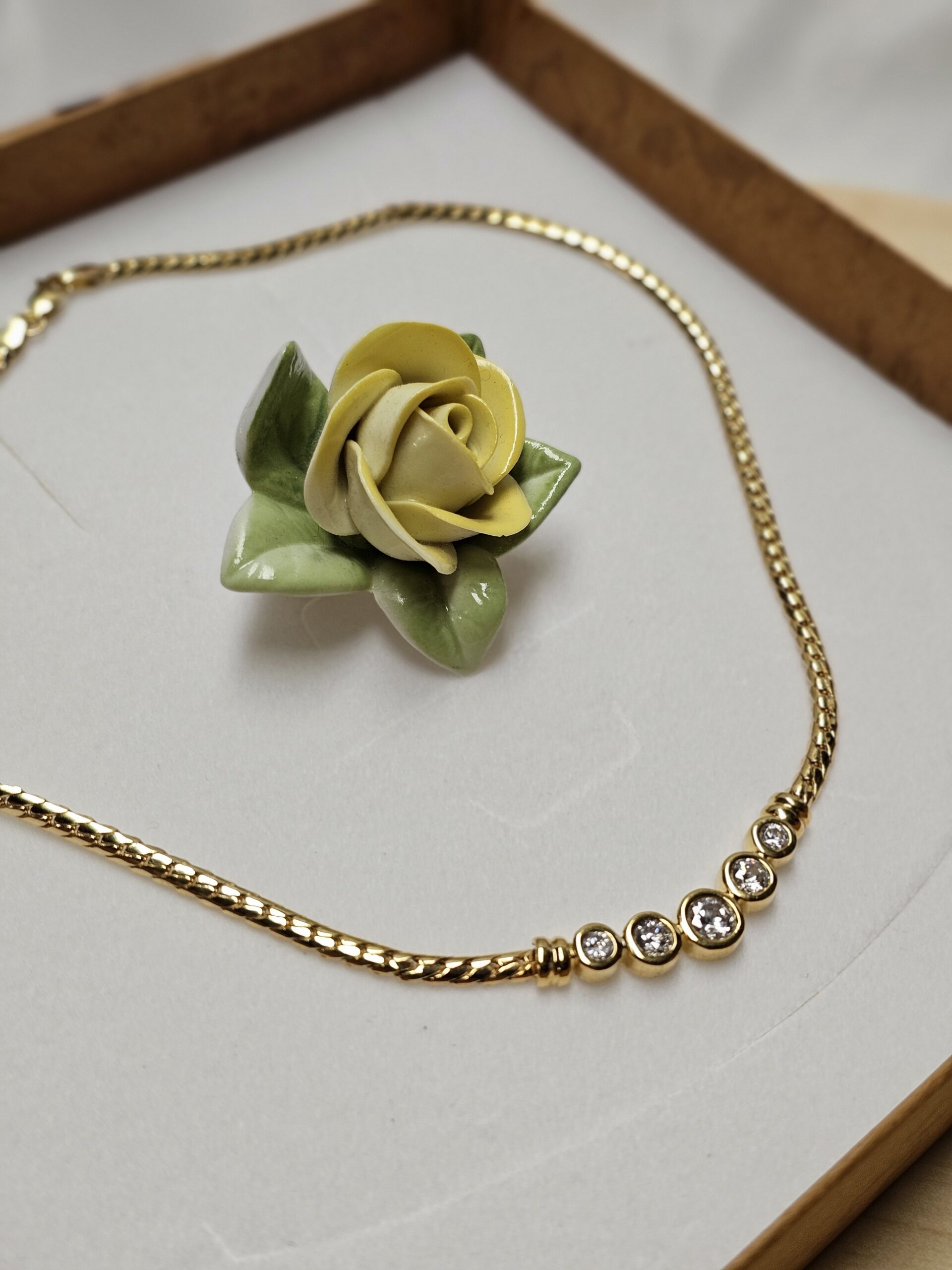 42,5 cm Goldkette Halskette Gliederkette Collier Gold 333 Kristallsteine klar Vintage elegant GK159