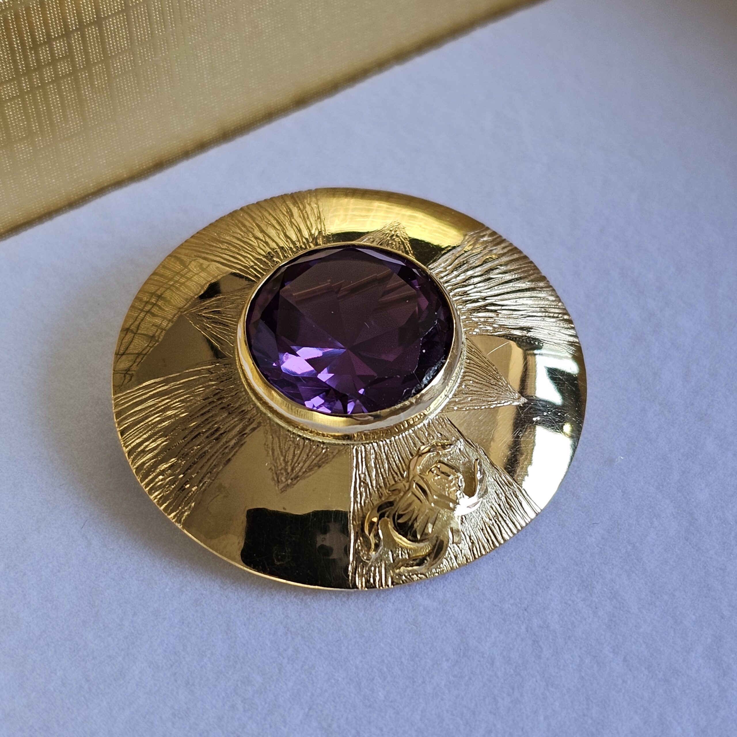 Anhänger Kettenanhänger Anstecknadel Brosche Ägypten Gold 585 Amethyst Käfer Skarabäus Symbol Vintage elegant GB134