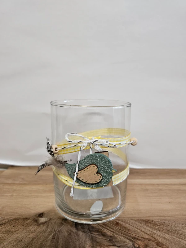 Boltze Windlicht Gitta gelbe Schleife Vogel grün