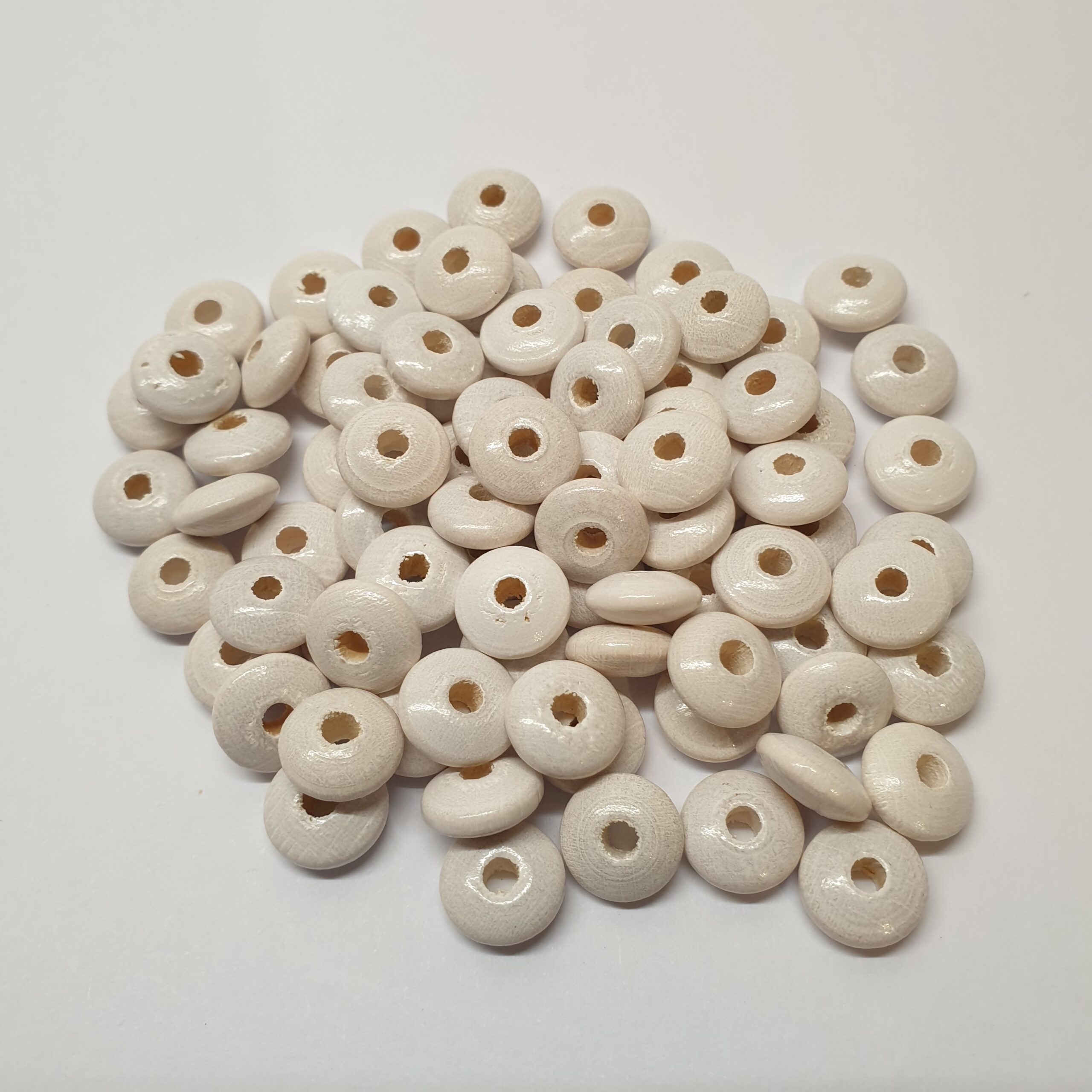 Holzperlen Holzlinsen Linsen weiß 10 mm ca. 50 Stck. LI111