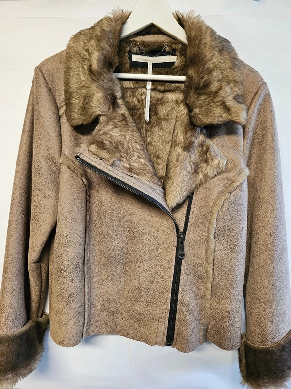 Bikerjacke mit Fell in Leder-Optik cognac XL / 42 / 14