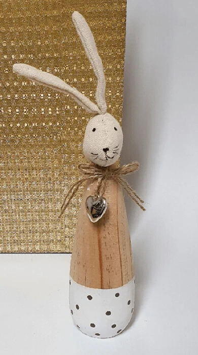 Ostern Frühling Osterhase Hase Holz Punkte Design Metall Herzchen 28 x 6,5 x 6,5 cm