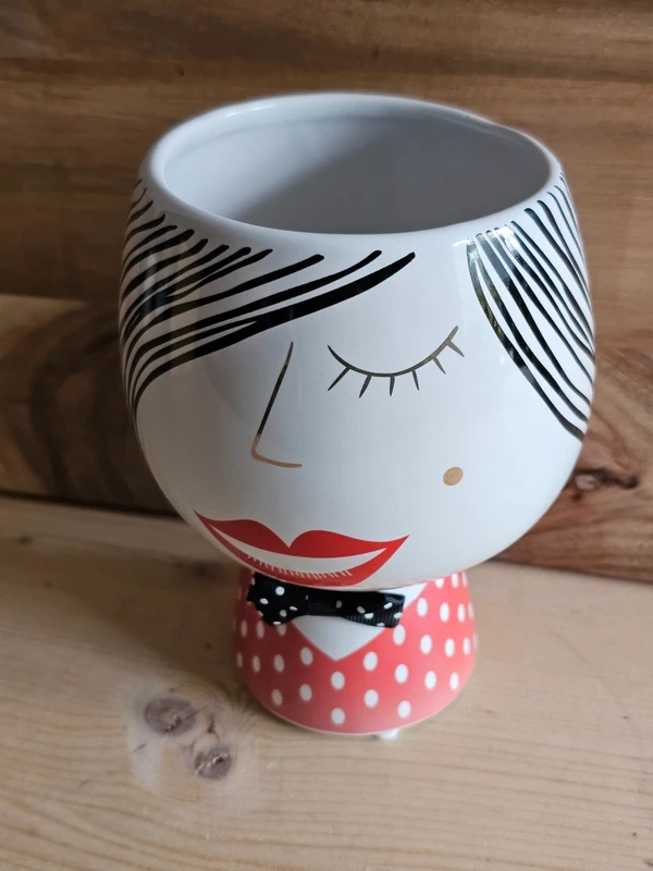 Topf Blumentopf Gesicht Hygge schwarz/rot weiß 15x11 cm Pflanzgefäß Keramik Übertopf