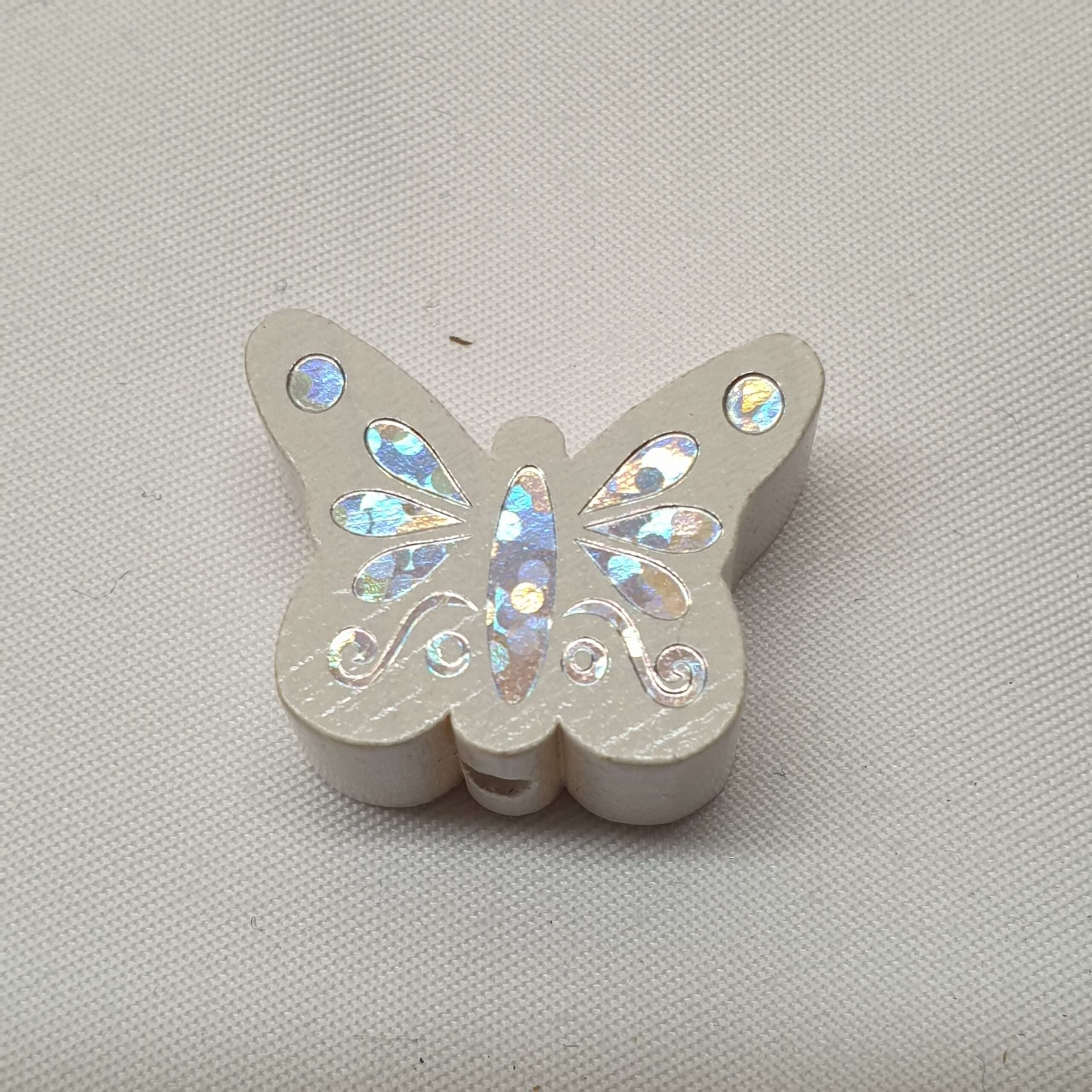 Motivperle Perle Motiv Schmetterling weiß silberfarbener Glitter MP317