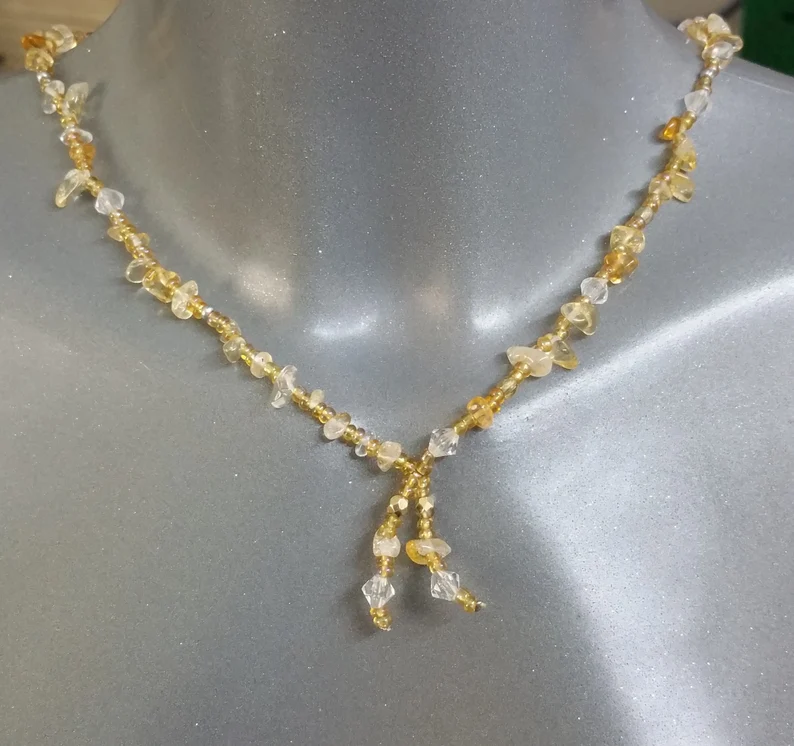 Halskette Citrine ohne Verschluss geknotet EK106