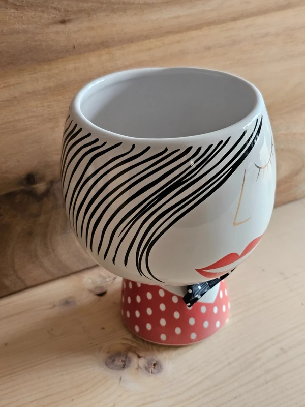 Topf Blumentopf Gesicht Hygge schwarz/rot weiß 15x11 cm Pflanzgefäß Keramik Übertopf
