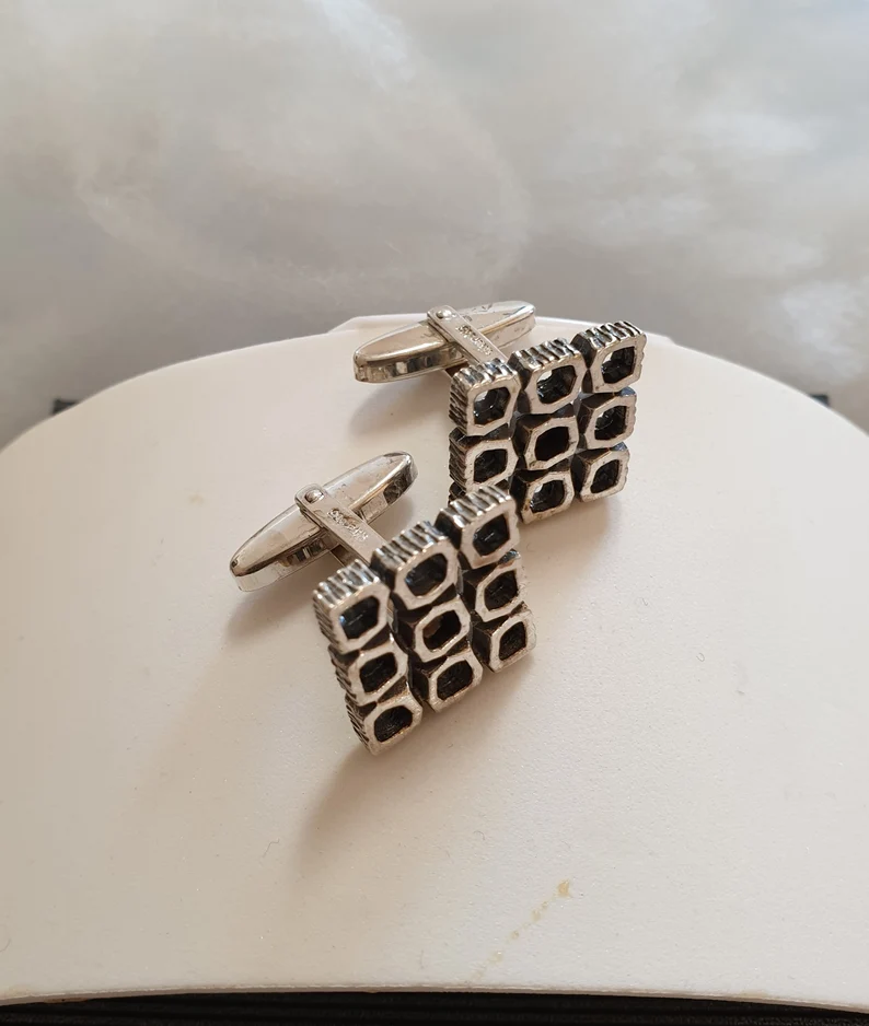 Designer Manschettenknöpfe Cufflinks Silber 835 Design Kreise Vintage MS361