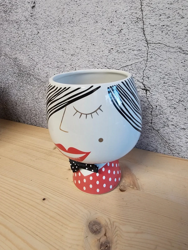 Bollweg Blumentopf Gesicht mit Fliege schwarz weiß 15x11 cm