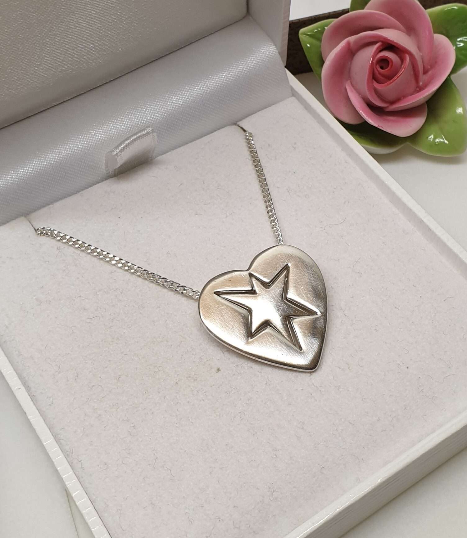 44,5 cm Halskette Kette Panzerkette Silber 925 inklusive Anhänger Stern im Herz edel Vintage SKA1223