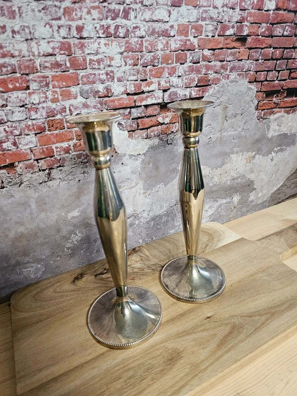 2 St. Kerzenständer Metall Dekoration 22 cm silberfarben