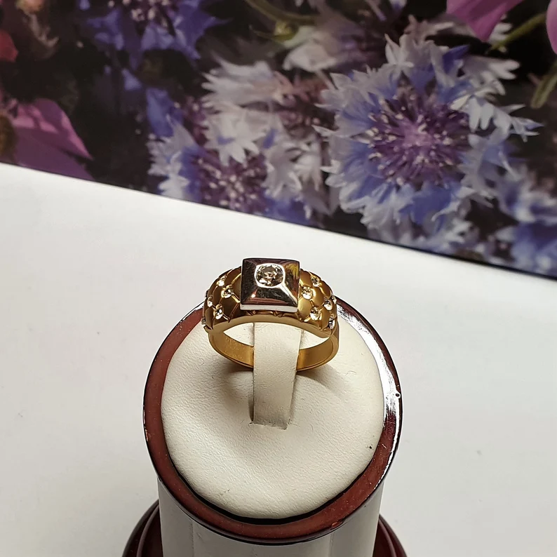 19,6 mm Modeschmuck Ring matt vergoldet Kristalle klar edel Glitzer Vintage elegant MR100
