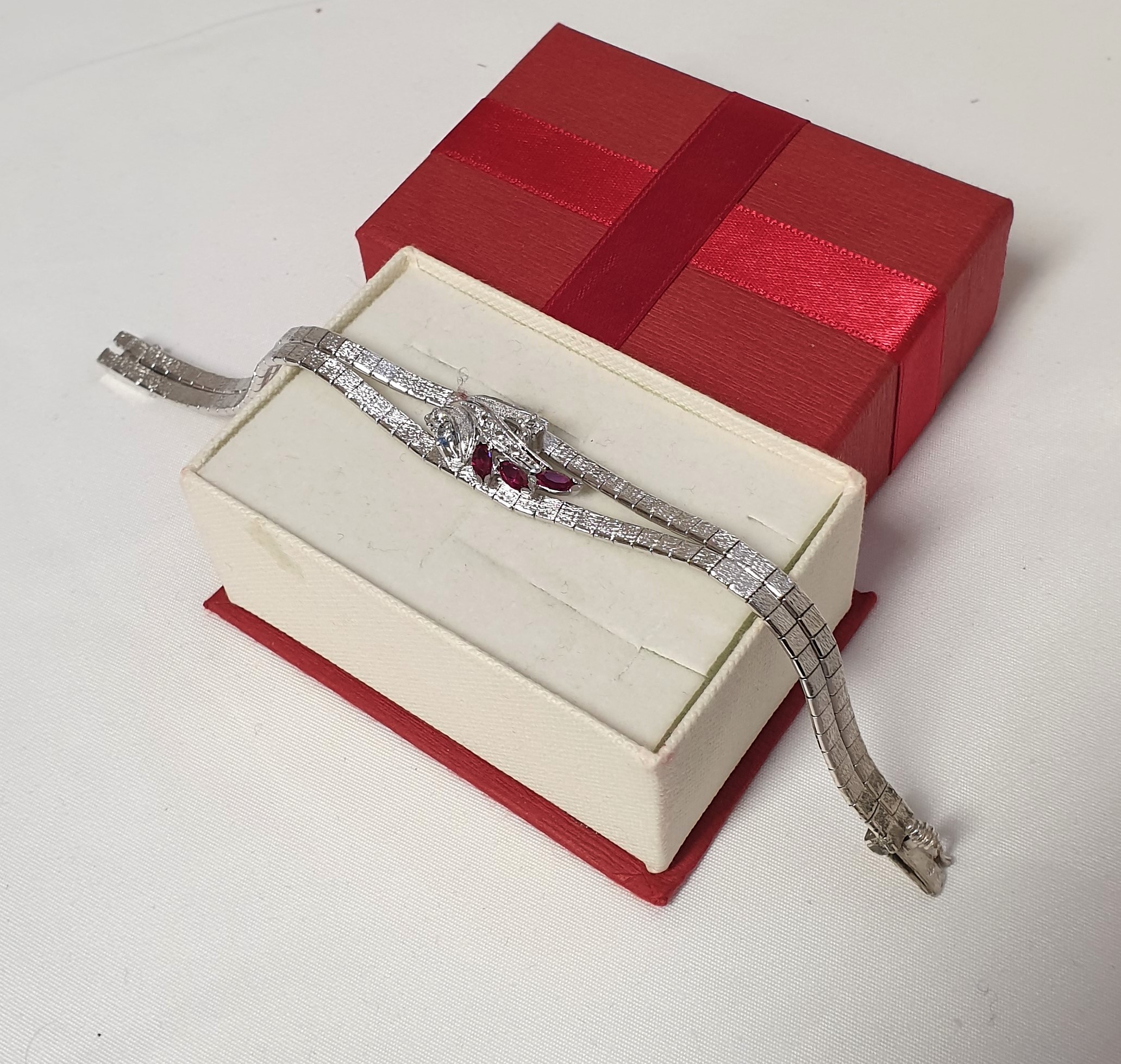 16 cm Schlangenarmband Armband Silber 835 Turmalin rosa rot & Kristalle klar Vintage Eleganz SA505