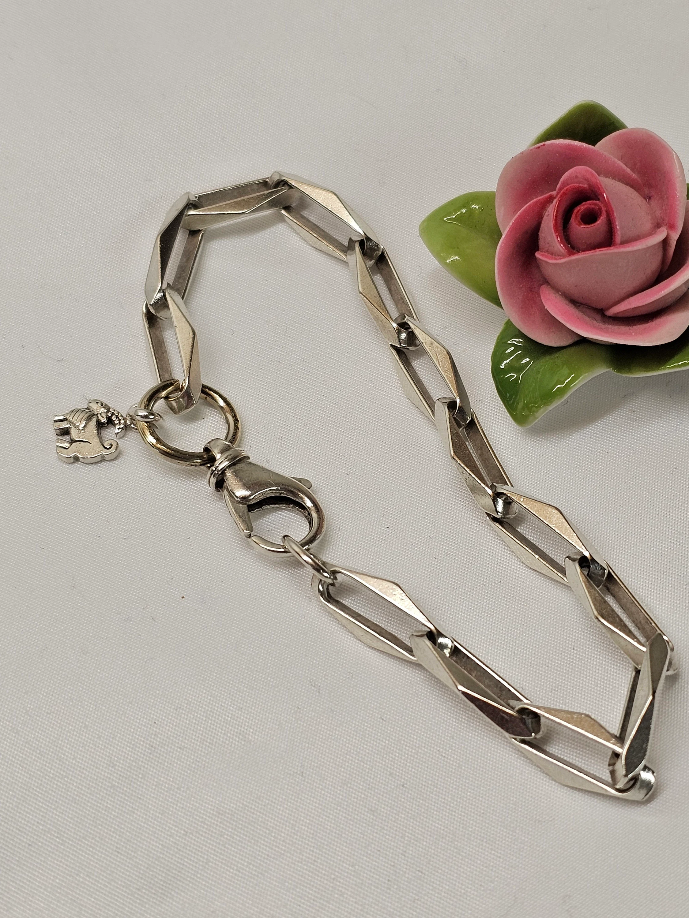 23 cm Nostalgisches Armband Gliederarmband Silber 835 mit Anhänger Steinbock Silber 925 Vintage Design elegant SA576