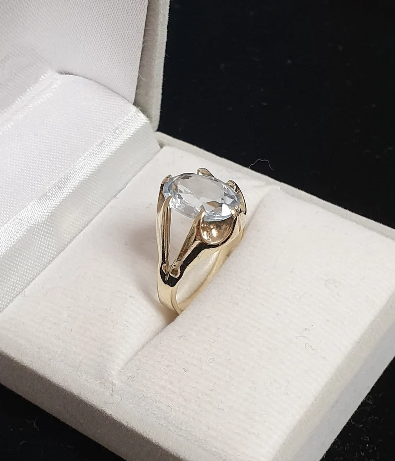 16,8 mm Eleganter Goldring Ring Gold 333 Aquamarin Spinell Vintage GR130