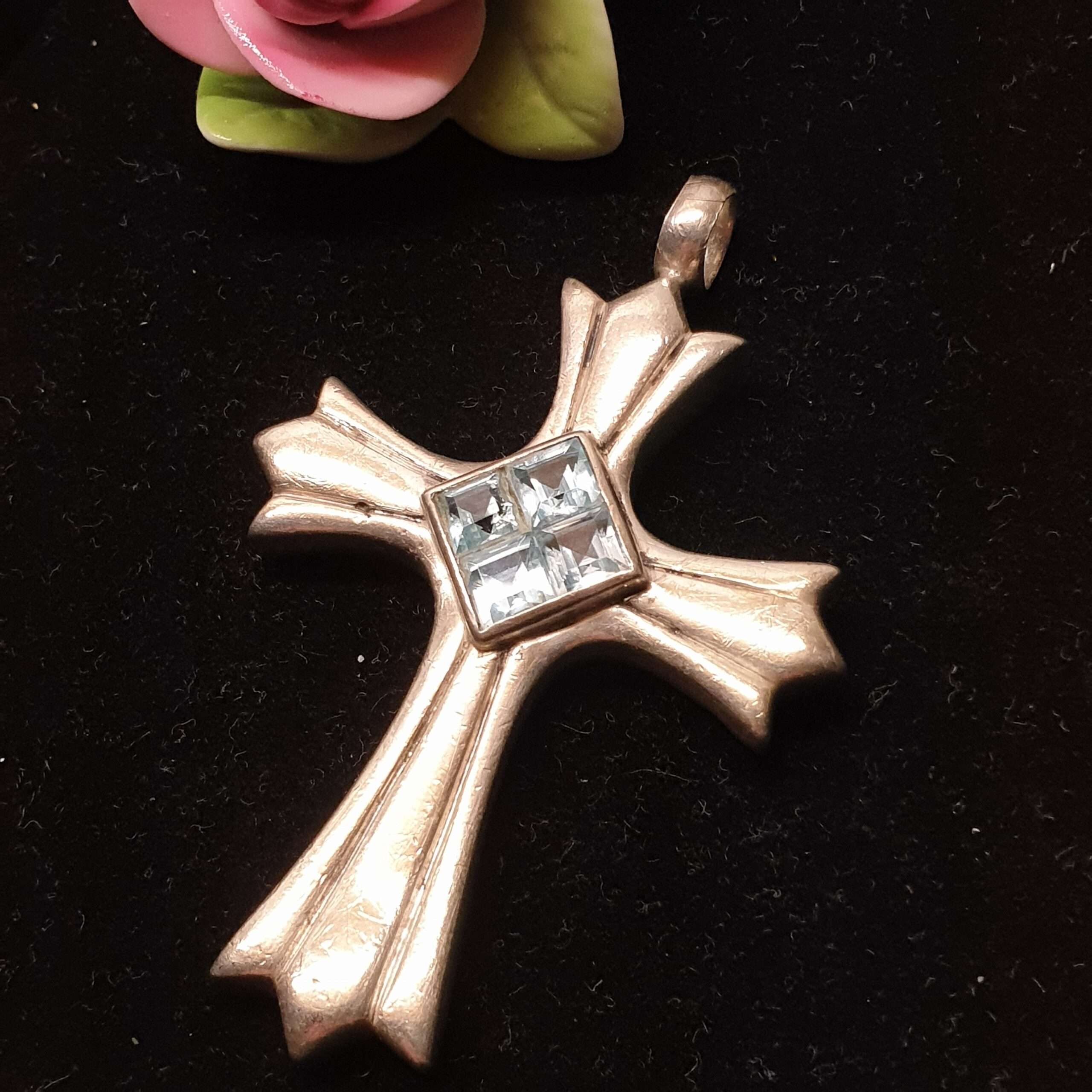 Anhänger Kreuz Kreuzanhänger Silberkreuz groß Silber 925 Topas blau Blautopas Vintage Design nostalgisch SKA1671