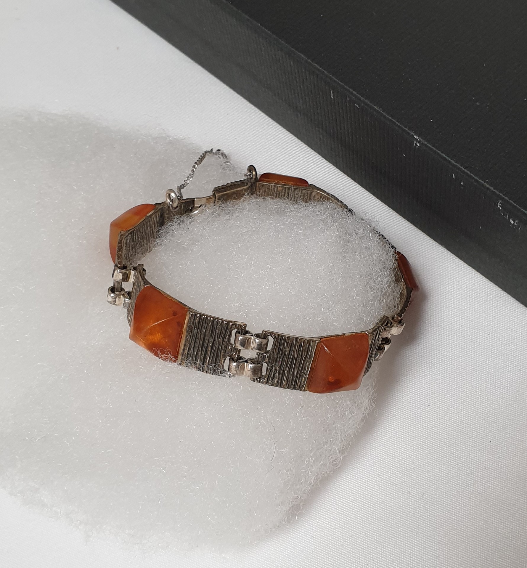 16 cm Nostalgisches Armband Gliederarmband Silber 835 Farbstein orange Shabby Vintage SA660