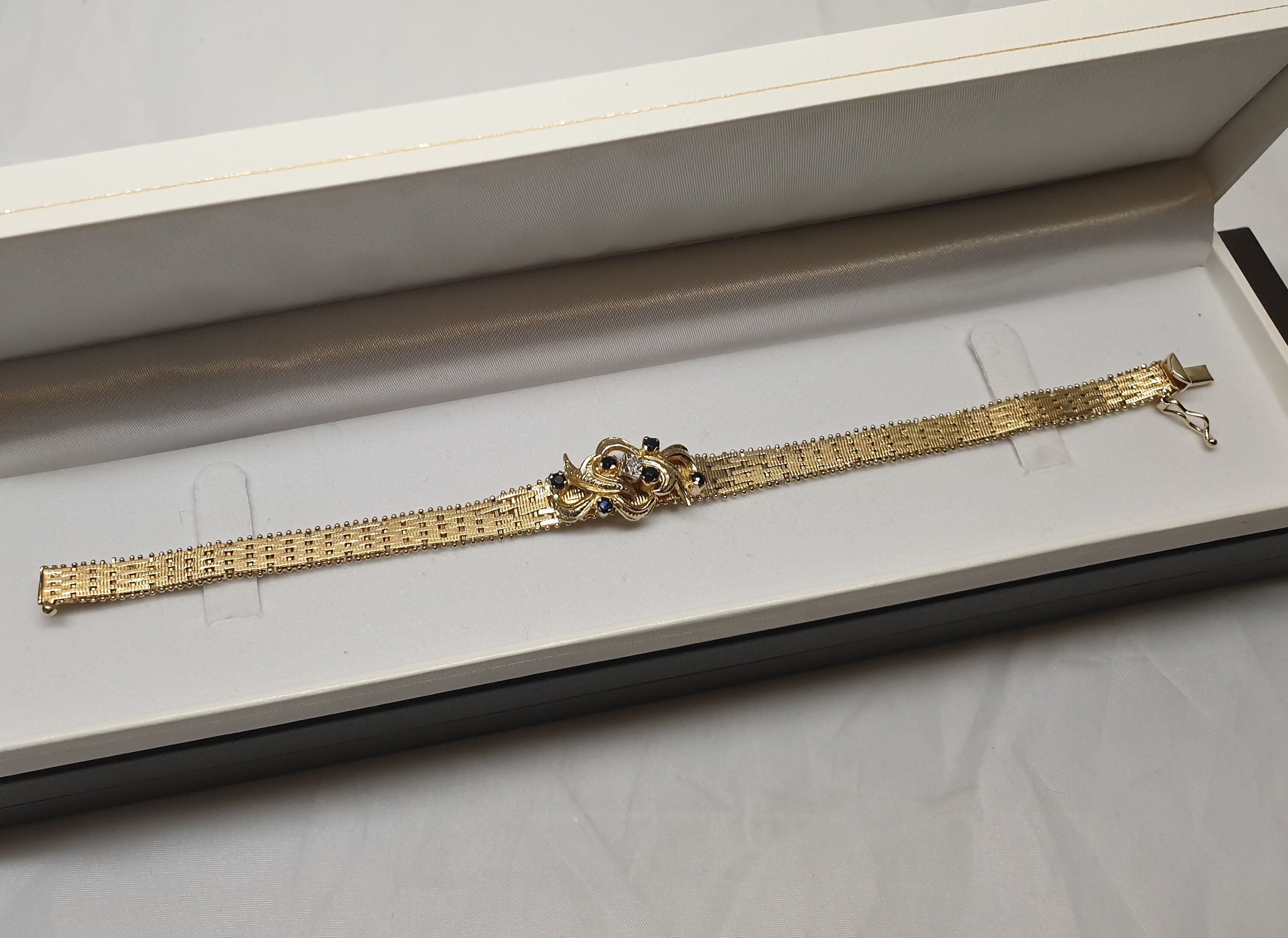 18 cm Nostalgisches Milanaise Armband Silber 835 vergoldet Saphire & Moissanit edel Vintage SA590