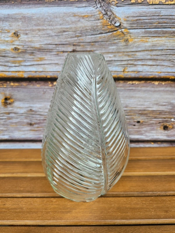 Flaschenvase mit Blattstruktur, Glas, klar, 22cm, Ø14cm