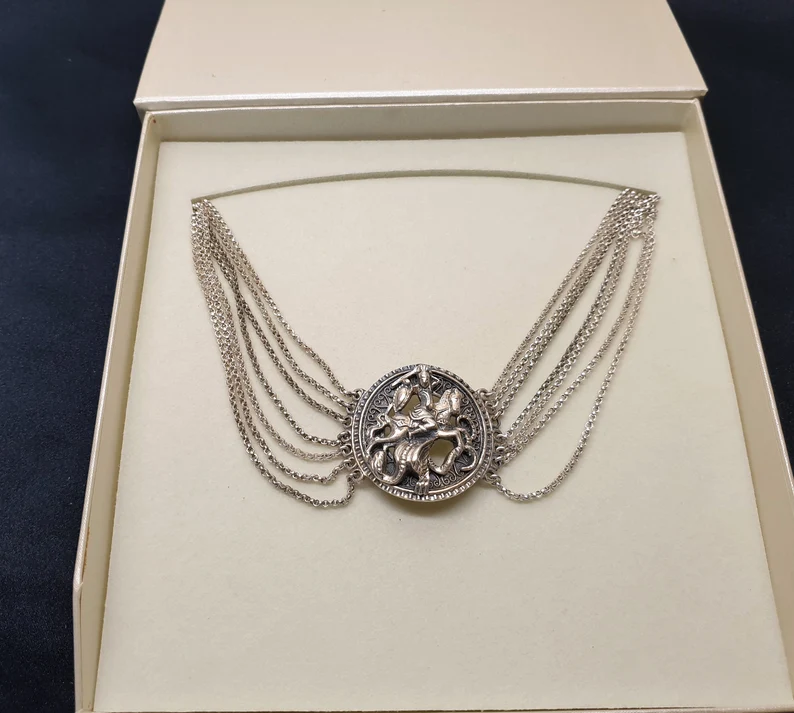 37 - 43,5 cm Tracht Kropfkette Kette Collier Halskette Heiliger Georg Silber 925 Silberschmiede Kunst Vintage SK808