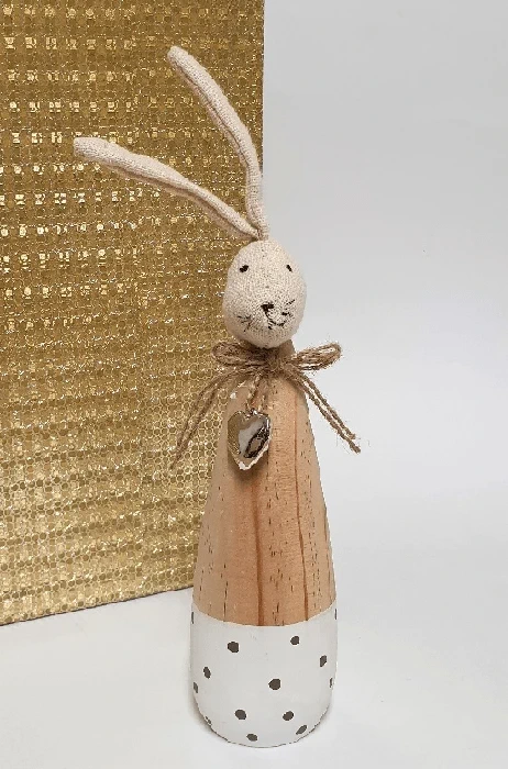 Ostern Frühling Osterhase Hase Holz Punkte Design Metall Herzchen 28 x 6,5 x 6,5 cm