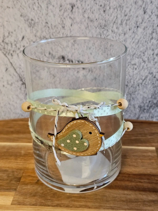 Windlicht Glas klar Kerzenhalter Teelichthalter Vogel Vögelchen Herzchen Höhe 13 cm