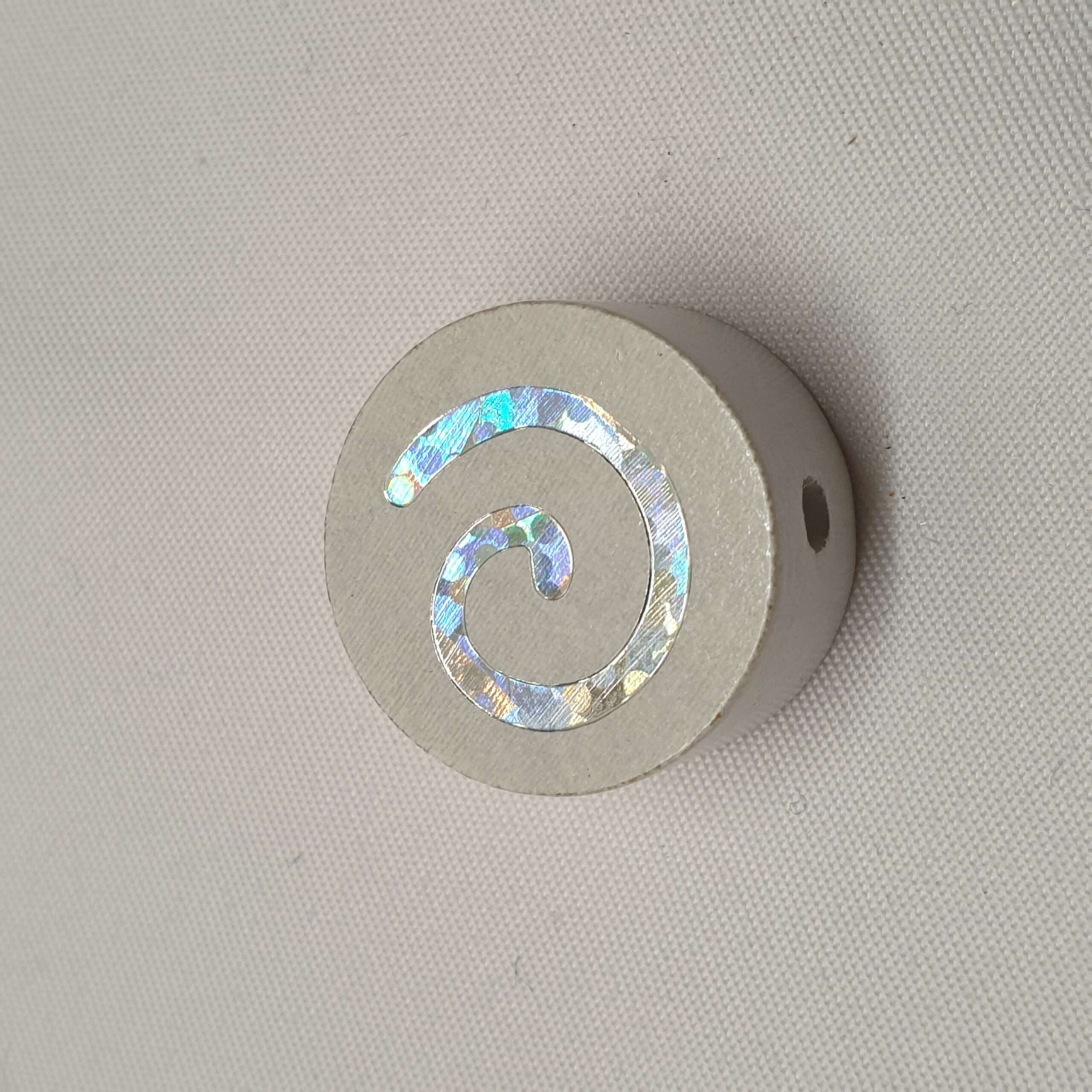 Motivperle Perle Motiv Scheibe rund weiß Spirale silberfarbener Glitter MP298