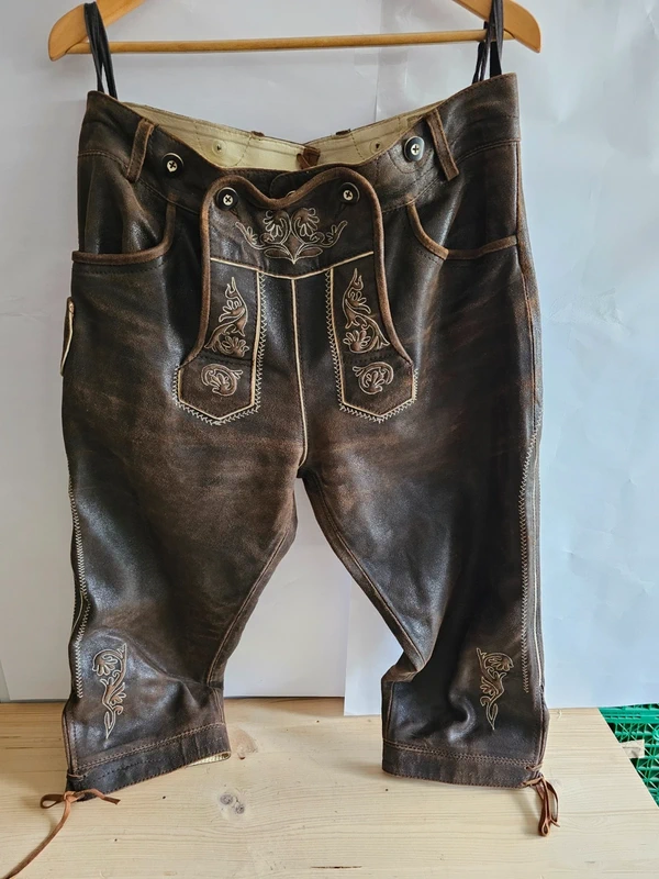 Trachten Lederhose dreiviertel lang Gr. 52 Echtleder XL·S
