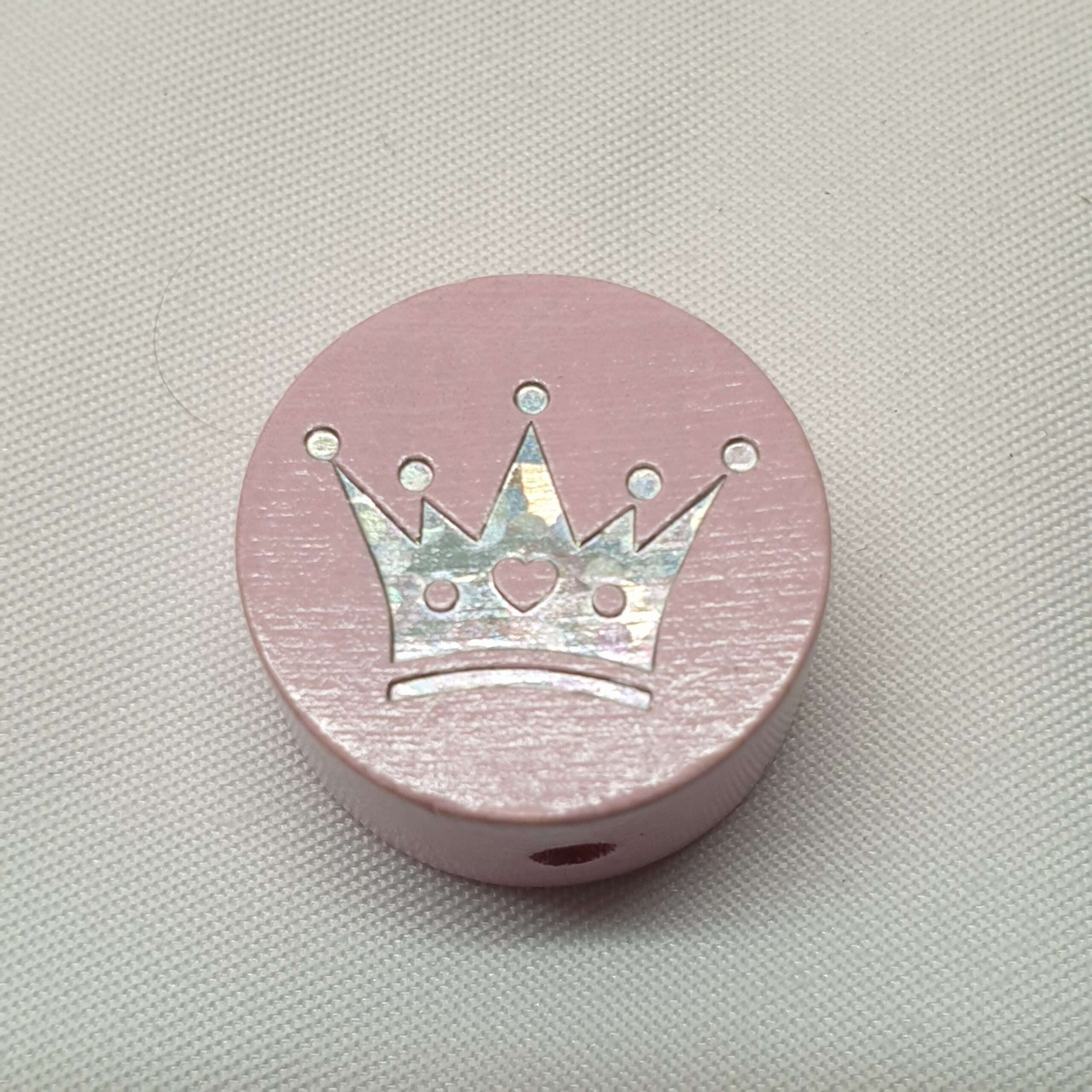 Motivperle Perle Motiv Scheibe rund rosa babyrosa Krone Krönchen silberfarbener Glitter MP237