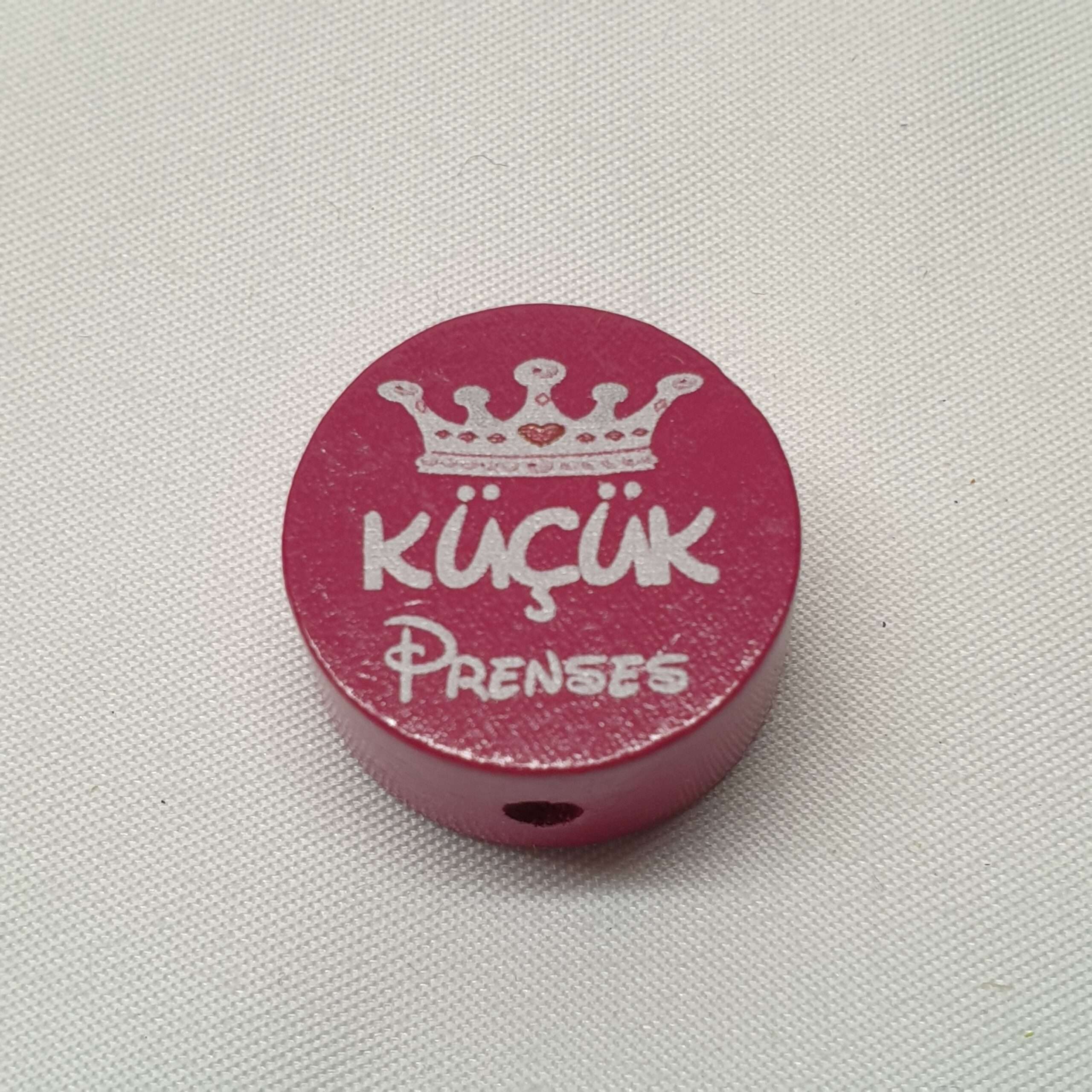 Motivperle Scheibe Motiv Krone Kücük Prenses dunkelrosa himbeerfarben MP305