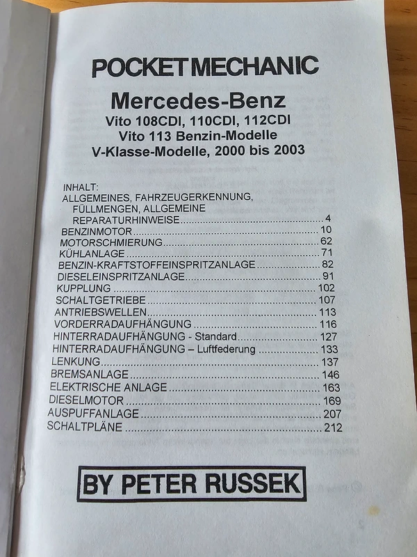 Pocket Mechanic Mercedes Benz Vito und V-Klasse 2,2 Liter CDI-Motor / 16V-Benzinmotor