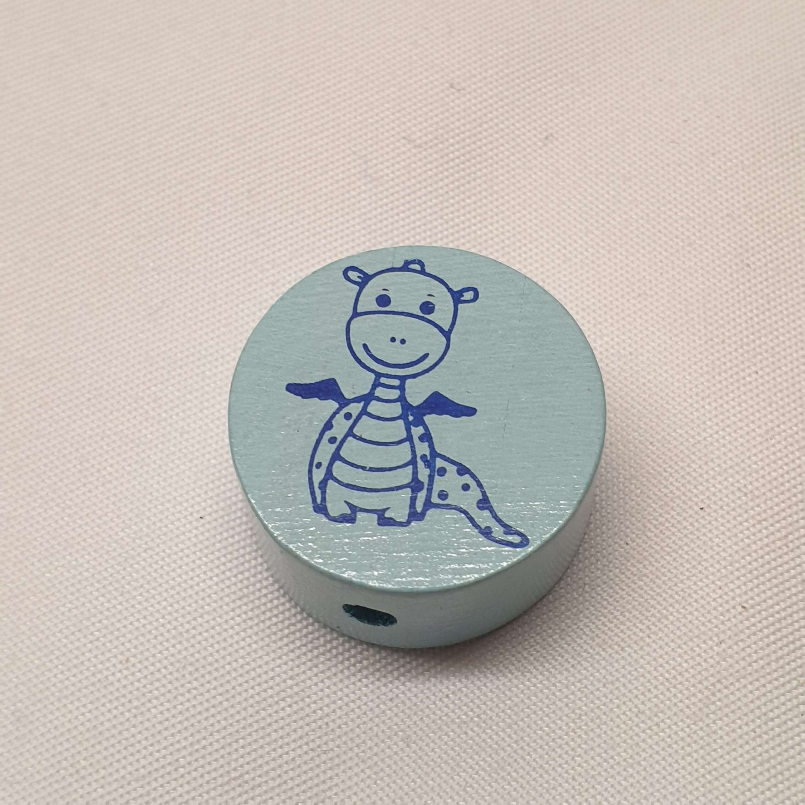 Motivperle Motiv Perle Scheibe rund Drache blau hellblau MP326