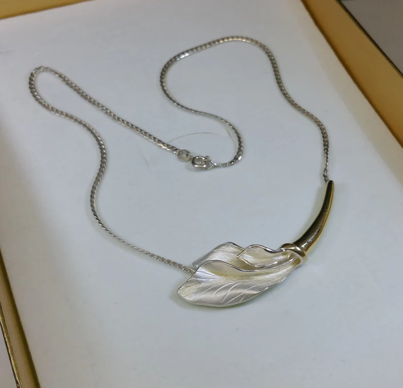 41 cm Designer Collier Kette Halskette Silber 925 teilvergoldet edel Vintage Rarität SK941