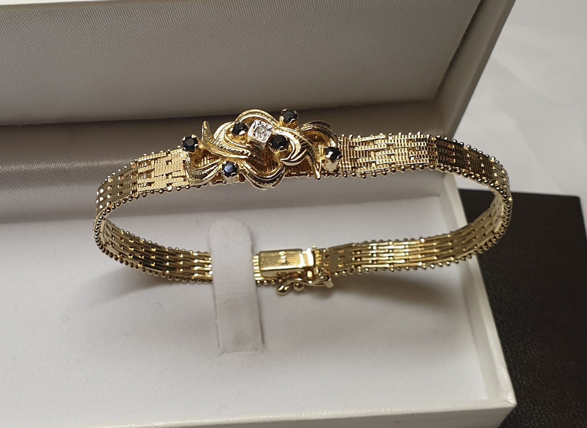 18 cm Nostalgisches Milanaise Armband Silber 835 vergoldet Saphire & Moissanit edel Vintage SA590