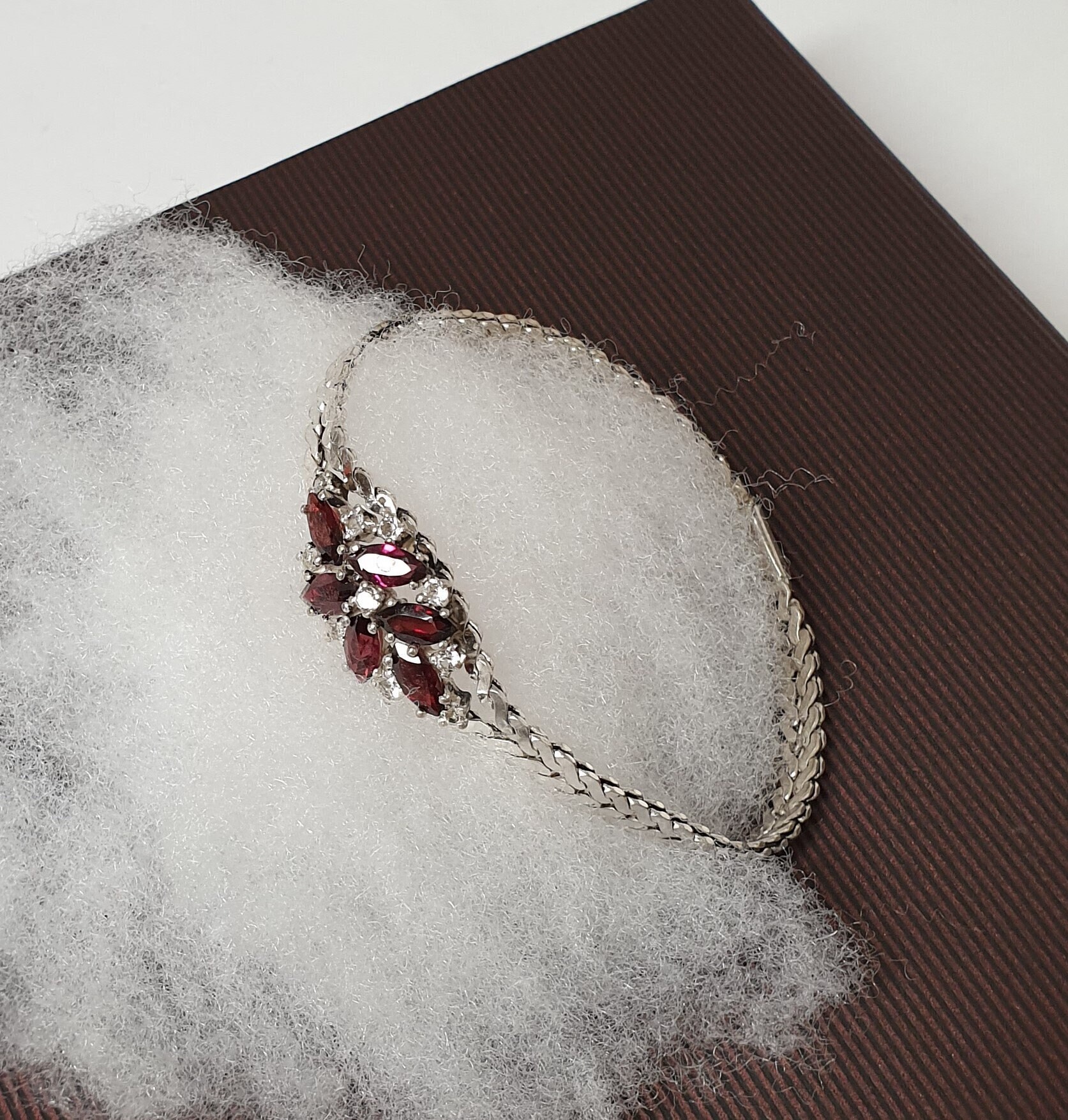 18,5 cm Vintage Schlangenarmband Armband Silber 835 Turmalin rosa rot & Kristalle klar Eleganz SA634