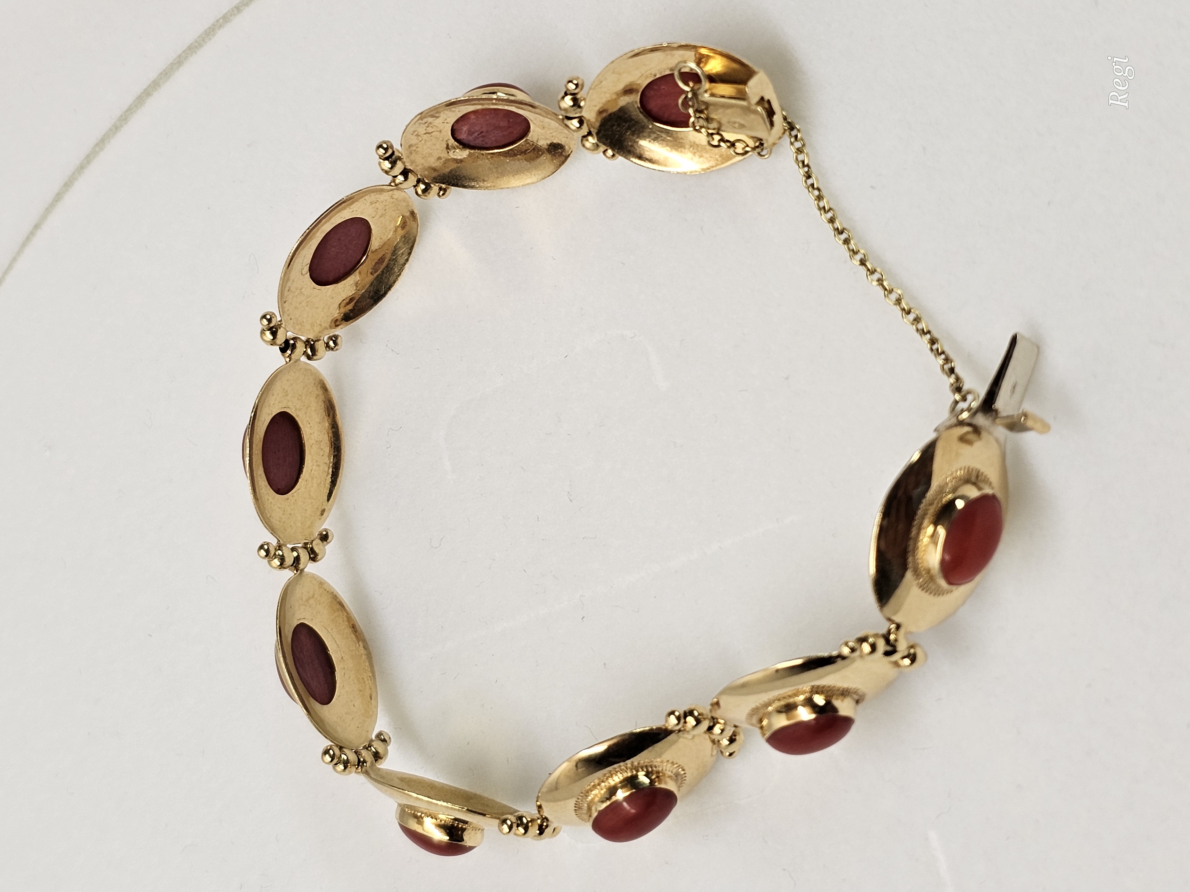 18 cm Elegantes nostalgisches Armband Gliederarmband Gold 750 Koralle Design Vintage selten rar GA129