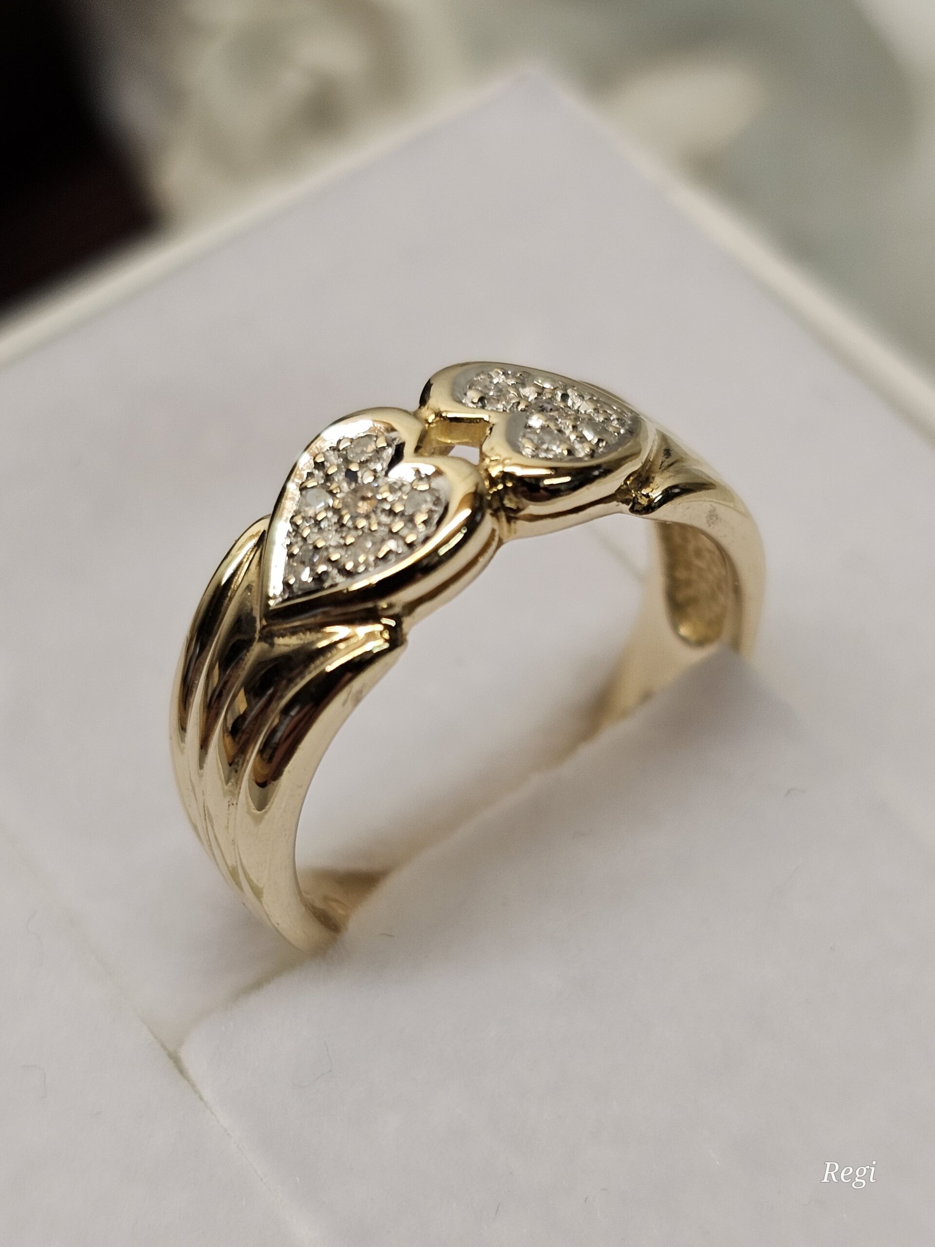 16,1 mm Nostalgischer Ring Gold 585 teilplatiniert kleinste Diamantsteinchen Herzen Herzchen Vintage Design elegant GR328