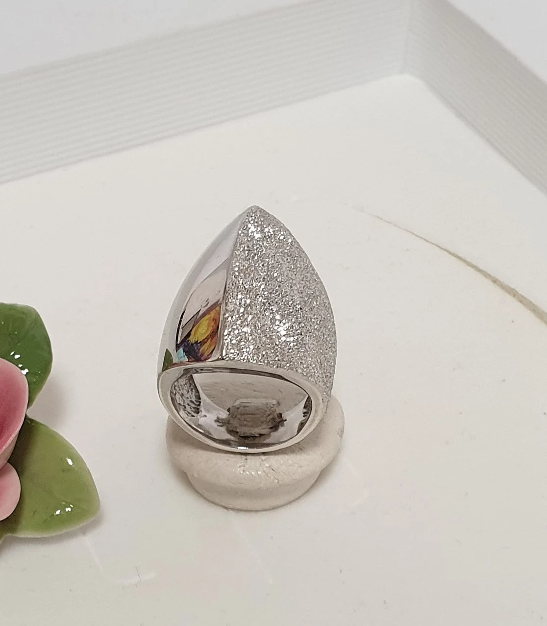 18,5 mm Prachtvoller großer Designer Ring Silberring Italien Silber 925 glänzend / diamantiert Vintage edel SR1074