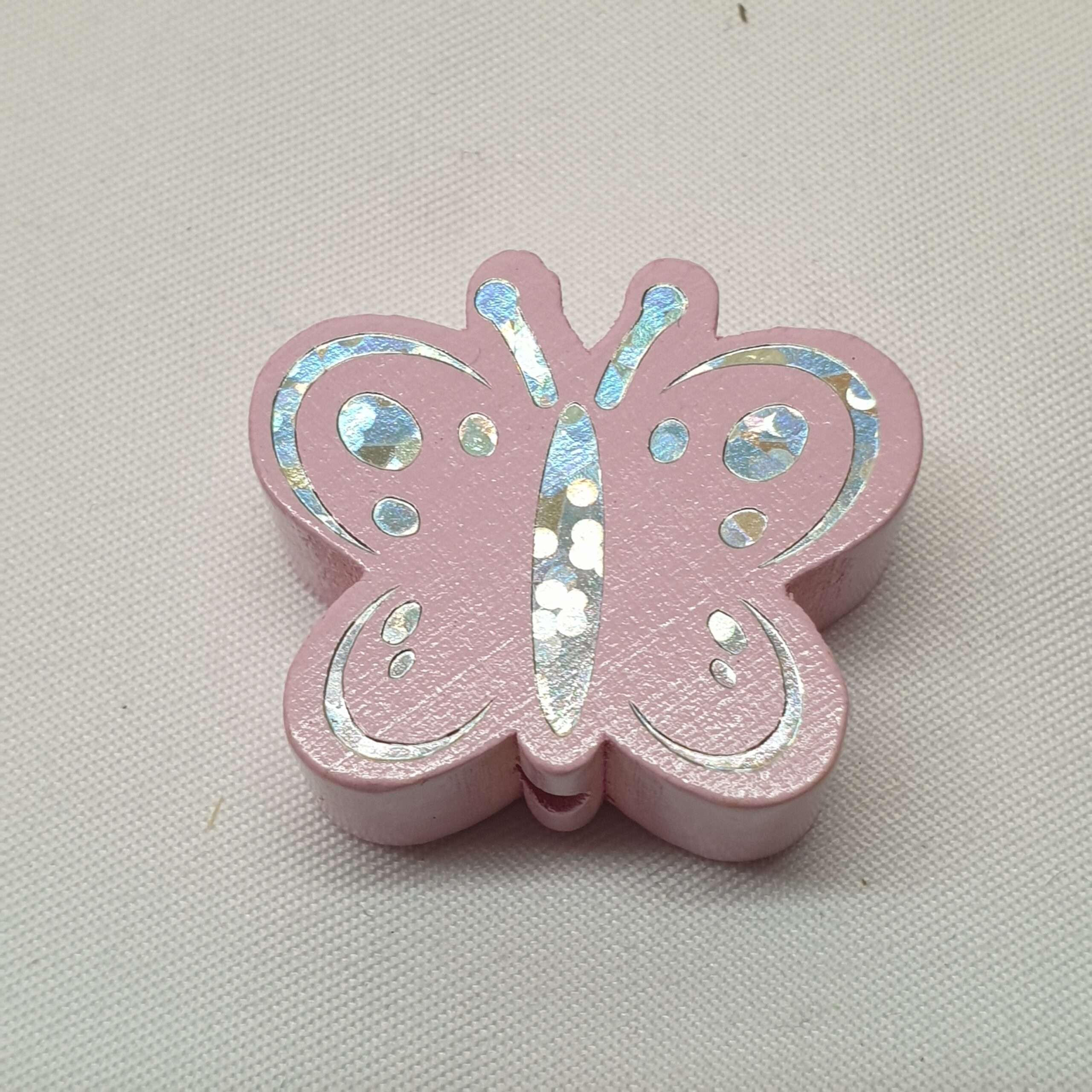 Motivperle Perle Motiv Schmetterling rosa babyrosa silberfarbner Glitter MP348