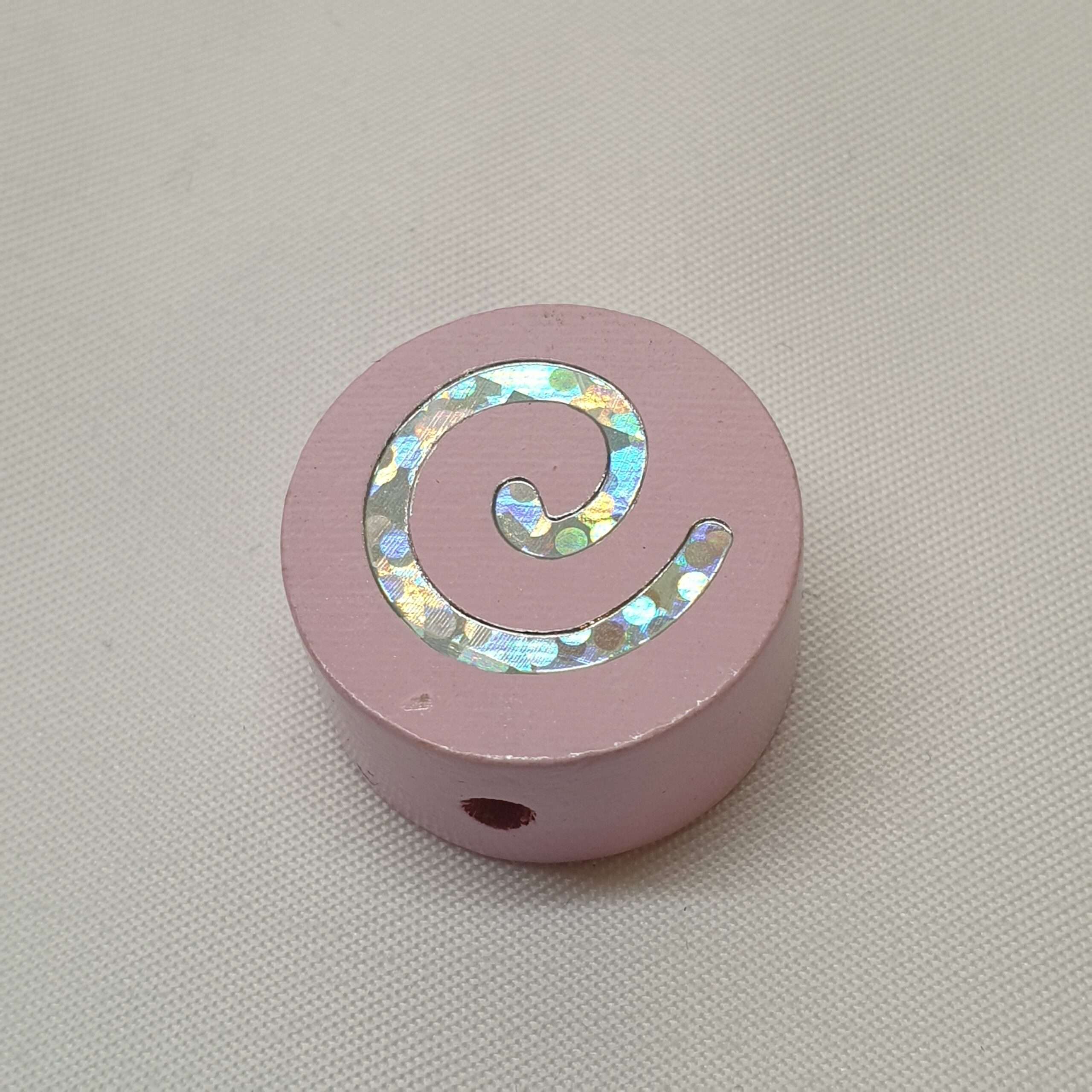 Motivperle Perle Motiv Scheibe rund babyrosa rosa Spirale silberfarbener Glitter MP231