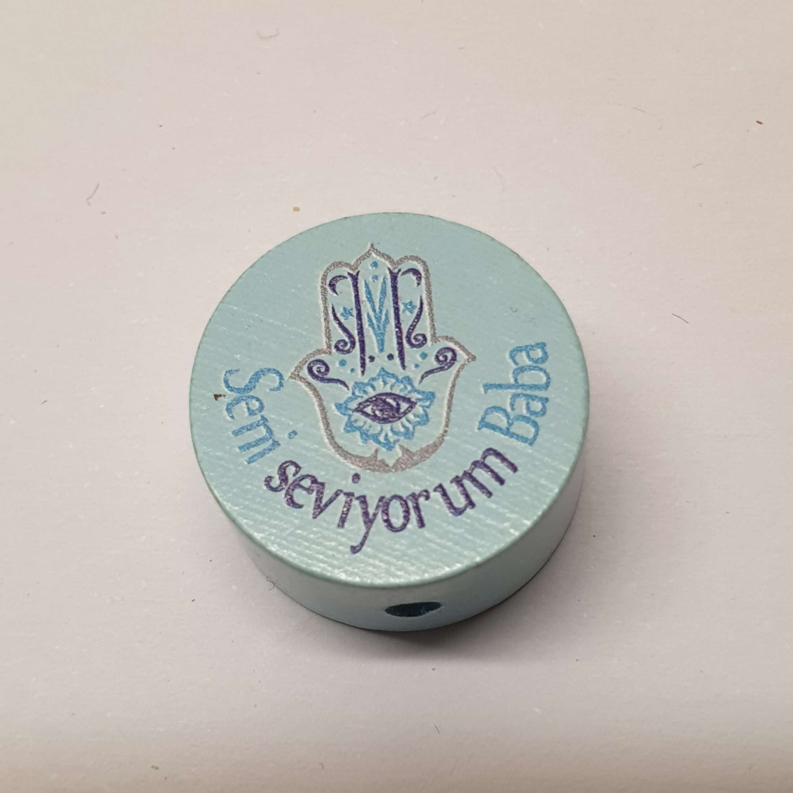 Motivperle Motiv Hand der Fatima Seni seviyorum Baba blau hellblau MP146