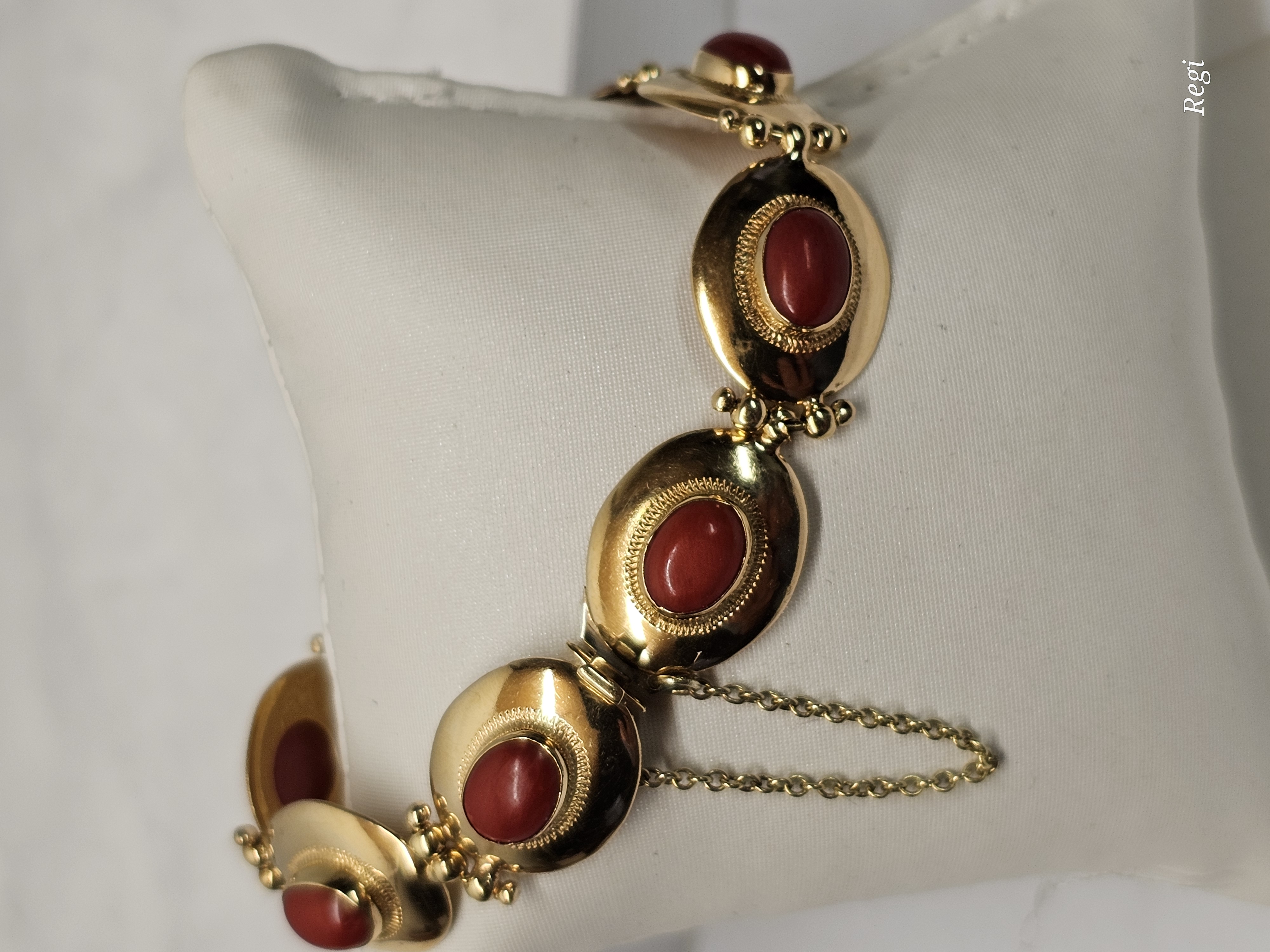 18 cm Elegantes nostalgisches Armband Gliederarmband Gold 750 Koralle Design Vintage selten rar GA129