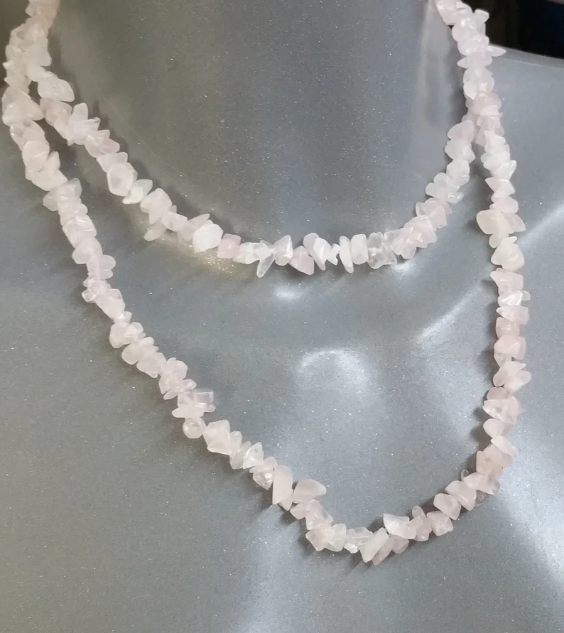 Halskette Rosenquarz ohne Verschluss 86 cm EK105