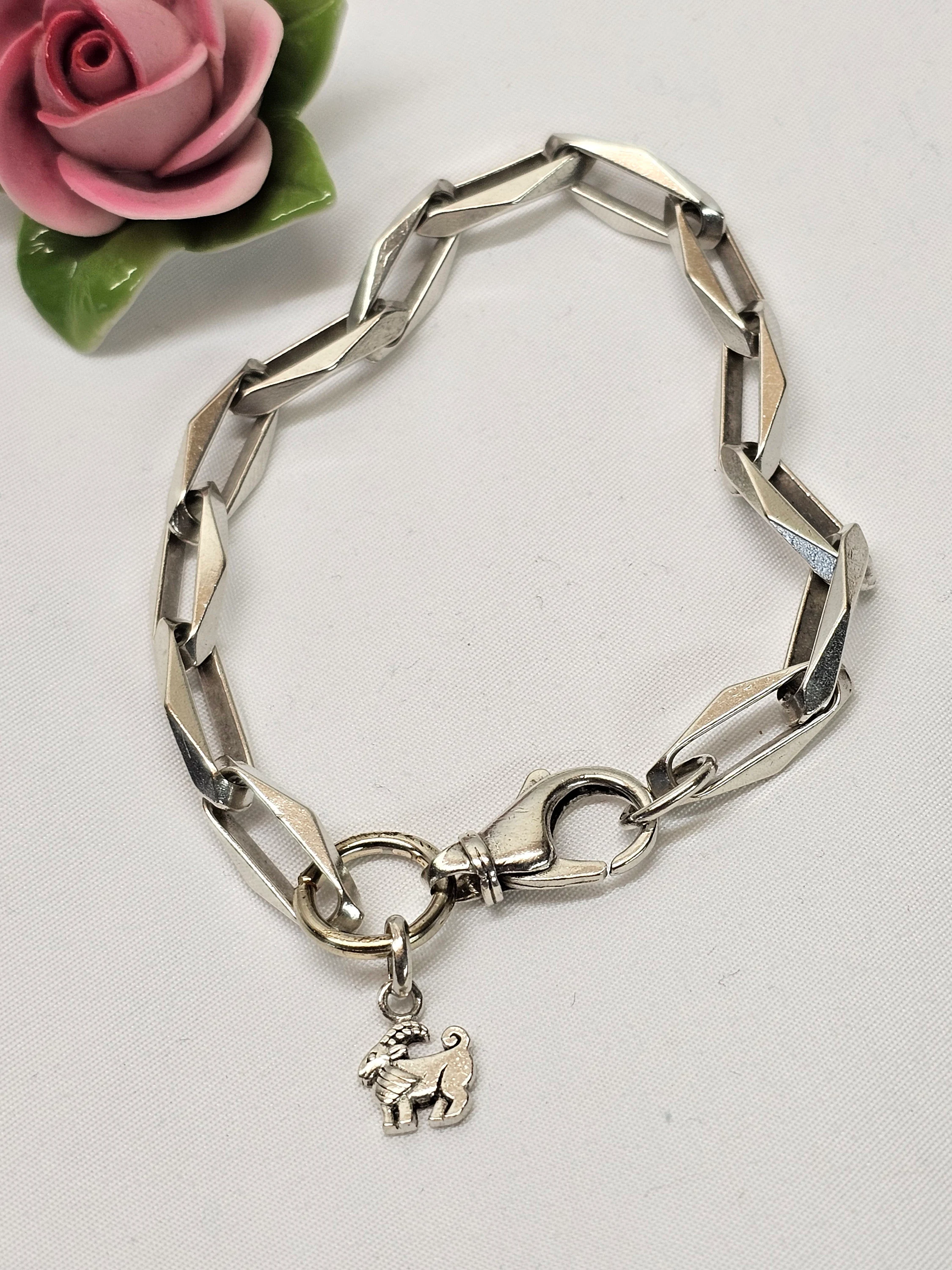 23 cm Nostalgisches Armband Gliederarmband Silber 835 mit Anhänger Steinbock Silber 925 Vintage Design elegant SA576