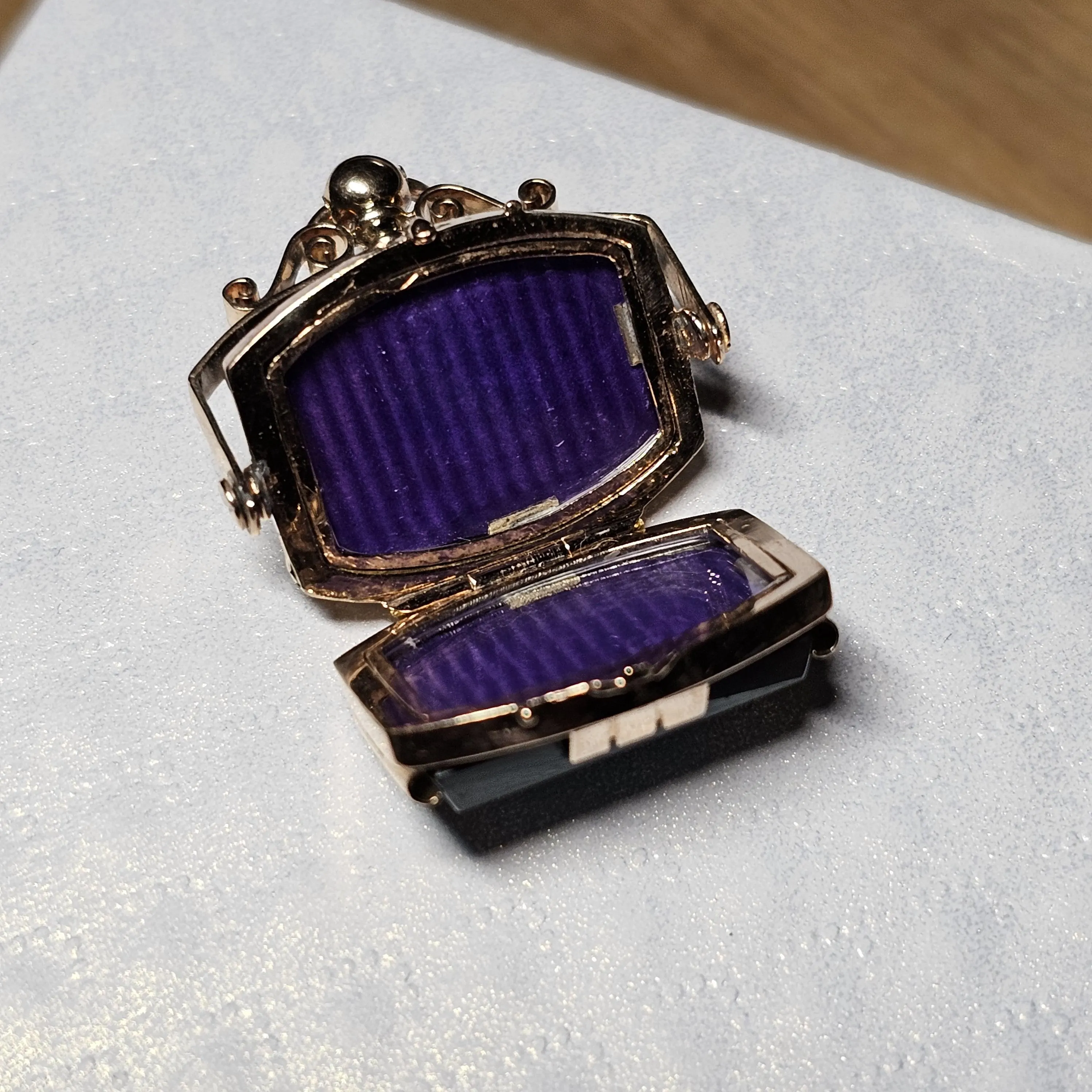 Nostalgisches Medaillon Anhänger ohne Kette Gold 585 Lagenstein Onyx schwarz Shabby Vintage elegant GAN257