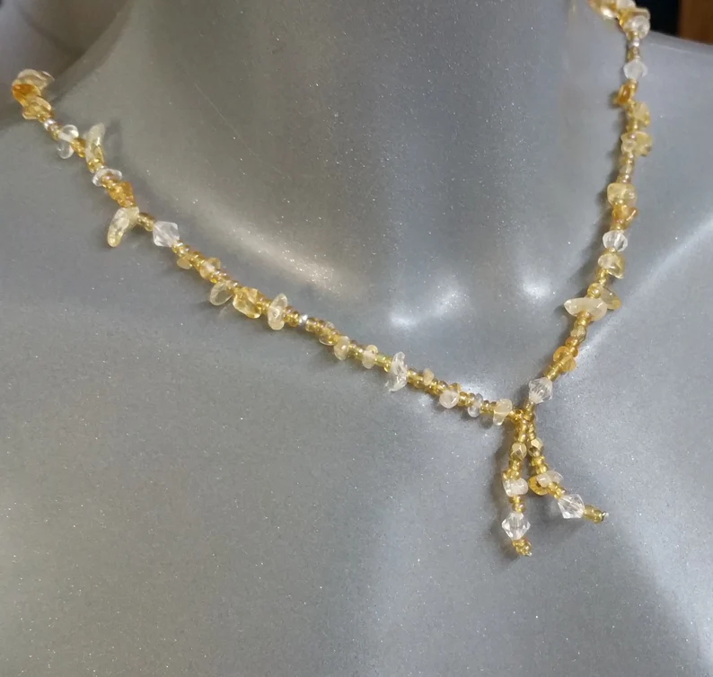 Halskette Citrine ohne Verschluss geknotet EK106