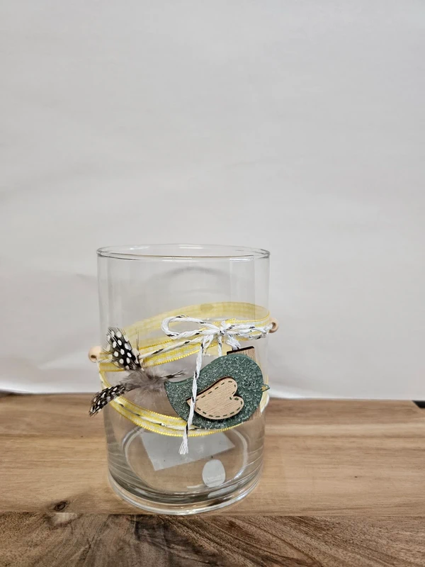 Boltze Windlicht Gitta gelbe Schleife Vogel grün