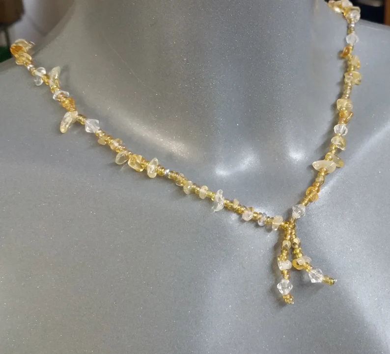 Halskette Citrine ohne Verschluss geknotet EK106