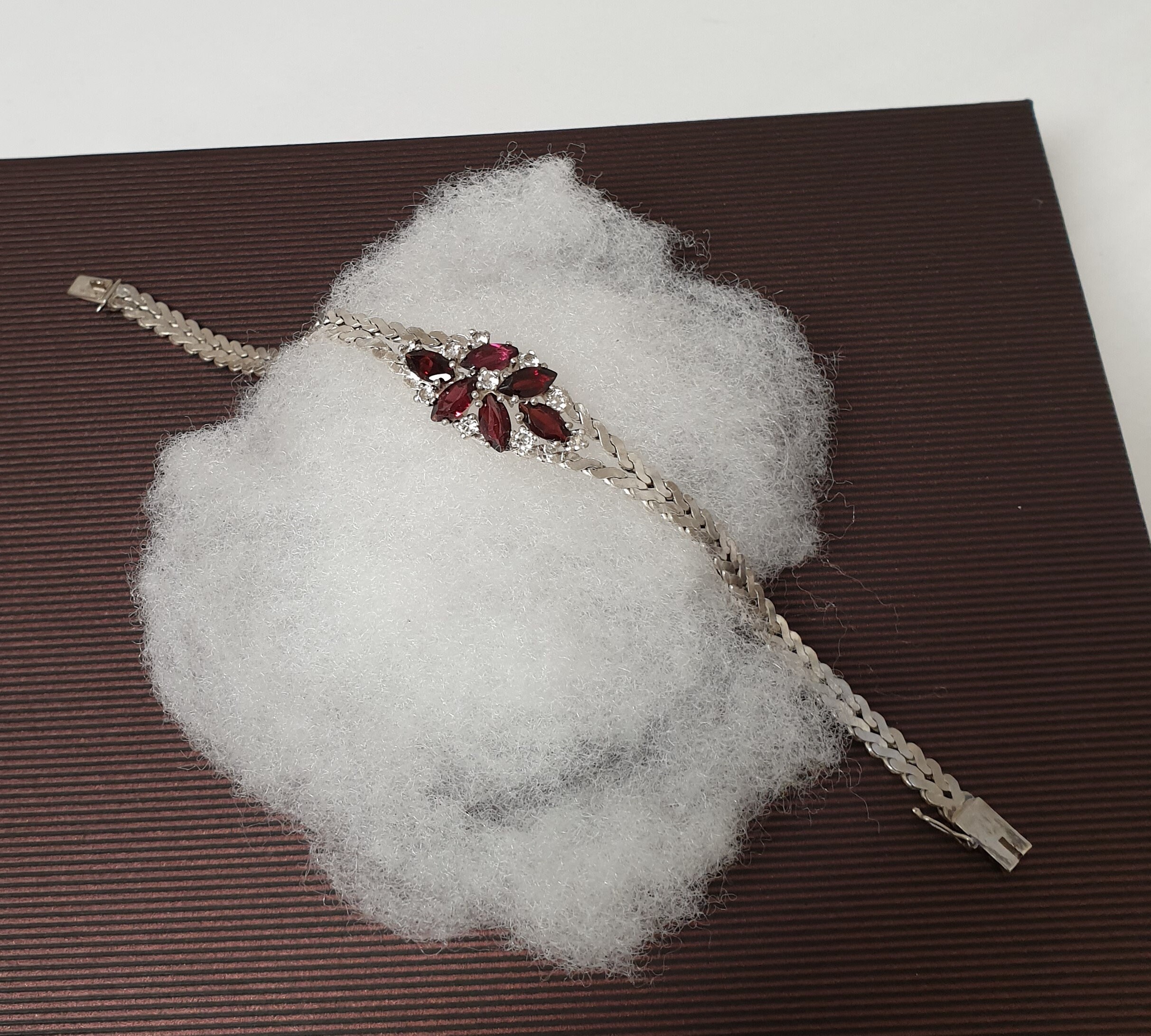 18,5 cm Vintage Schlangenarmband Armband Silber 835 Turmalin rosa rot & Kristalle klar Eleganz SA634