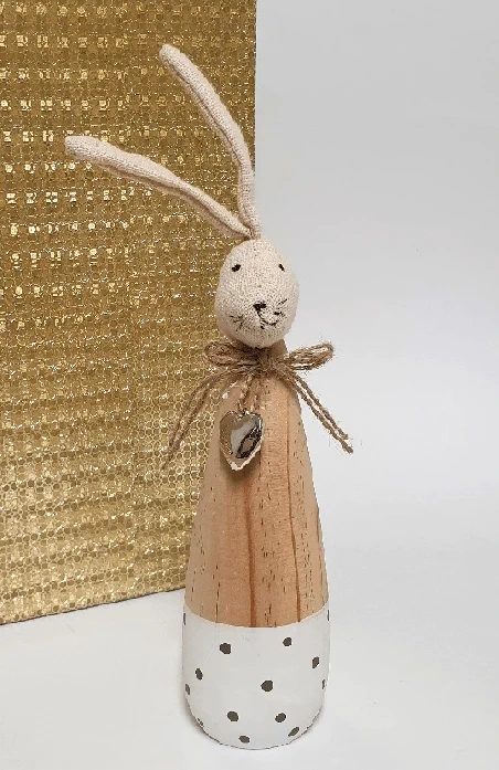 Ostern Frühling Osterhase Hase Holz Punkte Design Metall Herzchen 28 x 6,5 x 6,5 cm